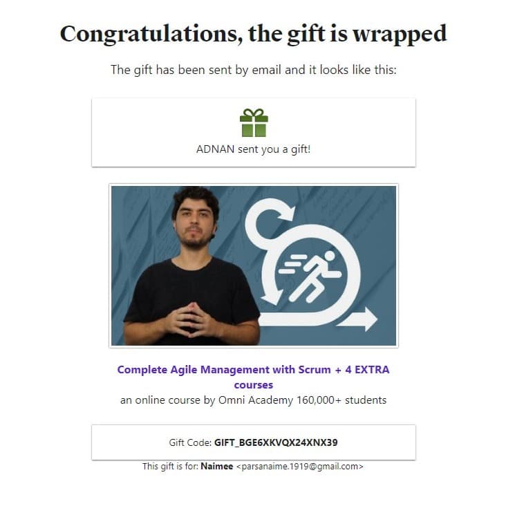 Purchase proof — agile management Udemy course delivery Bangladesh
