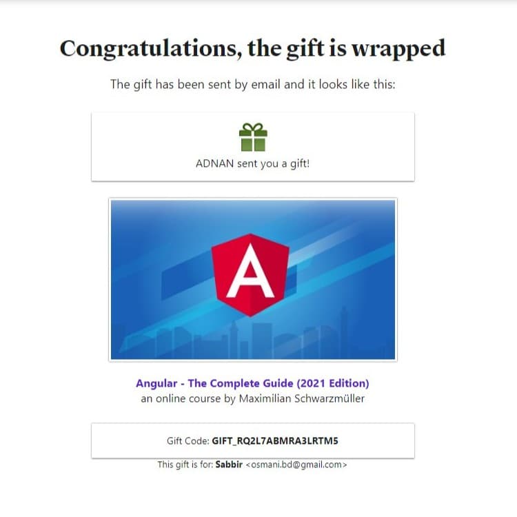 Purchase proof — angular Udemy course delivery Bangladesh